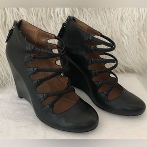 MRKT Black Leather Mary Jane  wedges